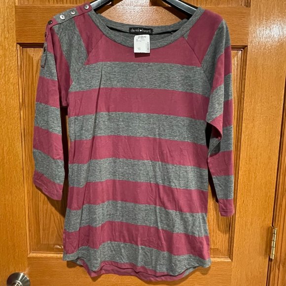 Derek Heart Tops - DEREK HEART Women's Junior’s XL 3/4 Sleeve Shirt Top Pink & Gray Stripe NWT NEW